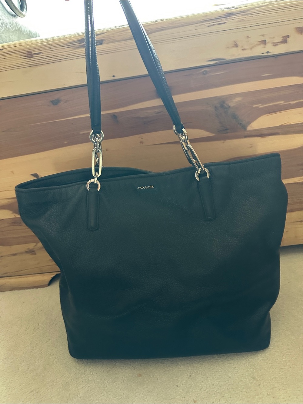 Coach Black Pebbled Leather Tote with Silver Hardware